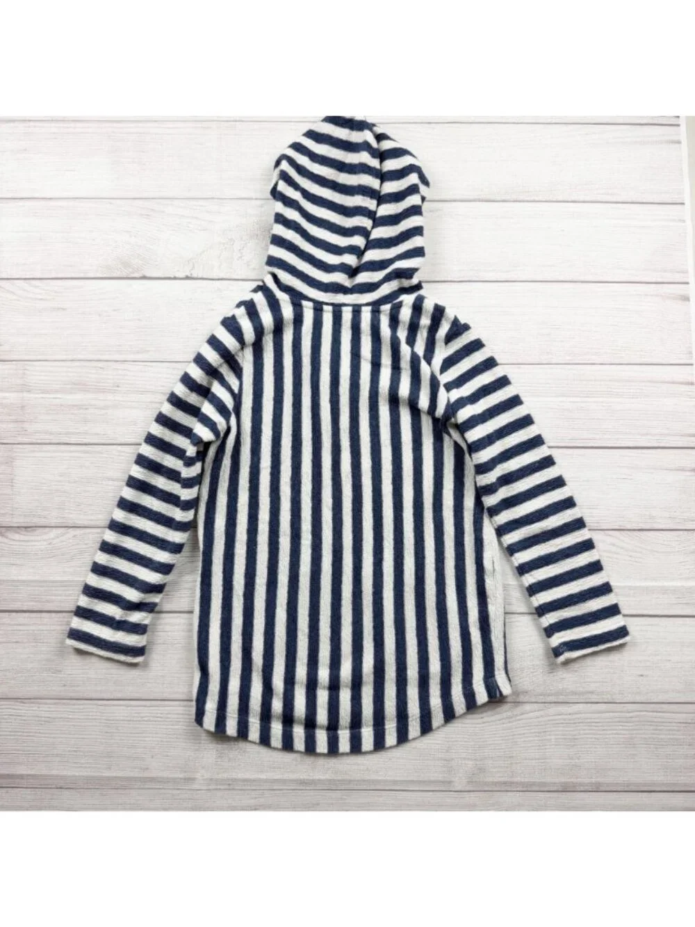 Old Navy Girls Beach Vibes Striped Hooded Pullover Navy White L 10-12